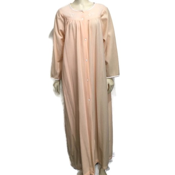 JJM 22W 2X Apricot Peach Fleece Long Snap-Front Bathrobe NEW Vintage - Picture 1 of 10